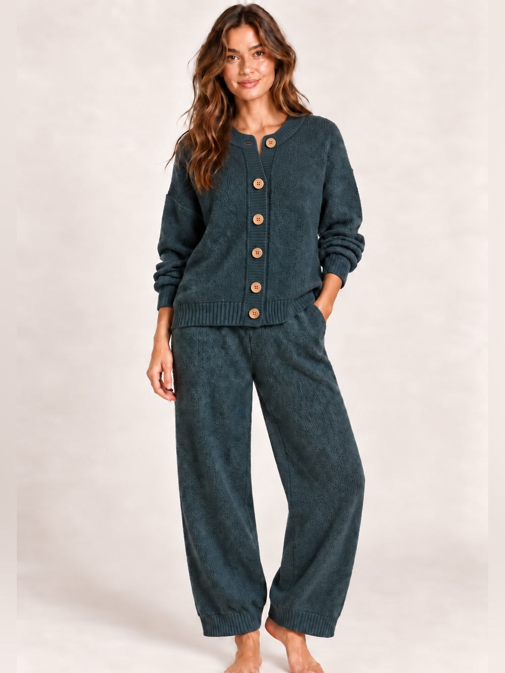 #1004 Free People Hailee Sweater Set Balsam Green 2 Piece Large